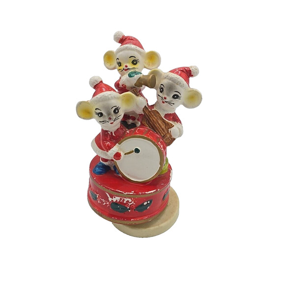 Vintage Sankyo Mouse Band Plays We Wish You A Merry Christmas Rotating Music Box - Picture 1 of 6